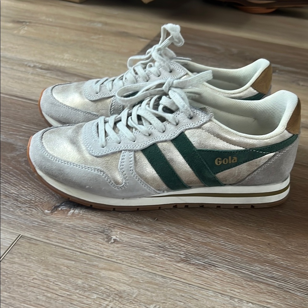 Gola Silver and Green Retro Sneakers